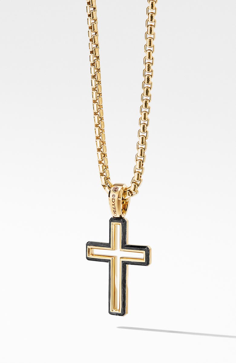 David Yurman Forged Carbon Cross Pendant with 18K Gold, Alternate, color,