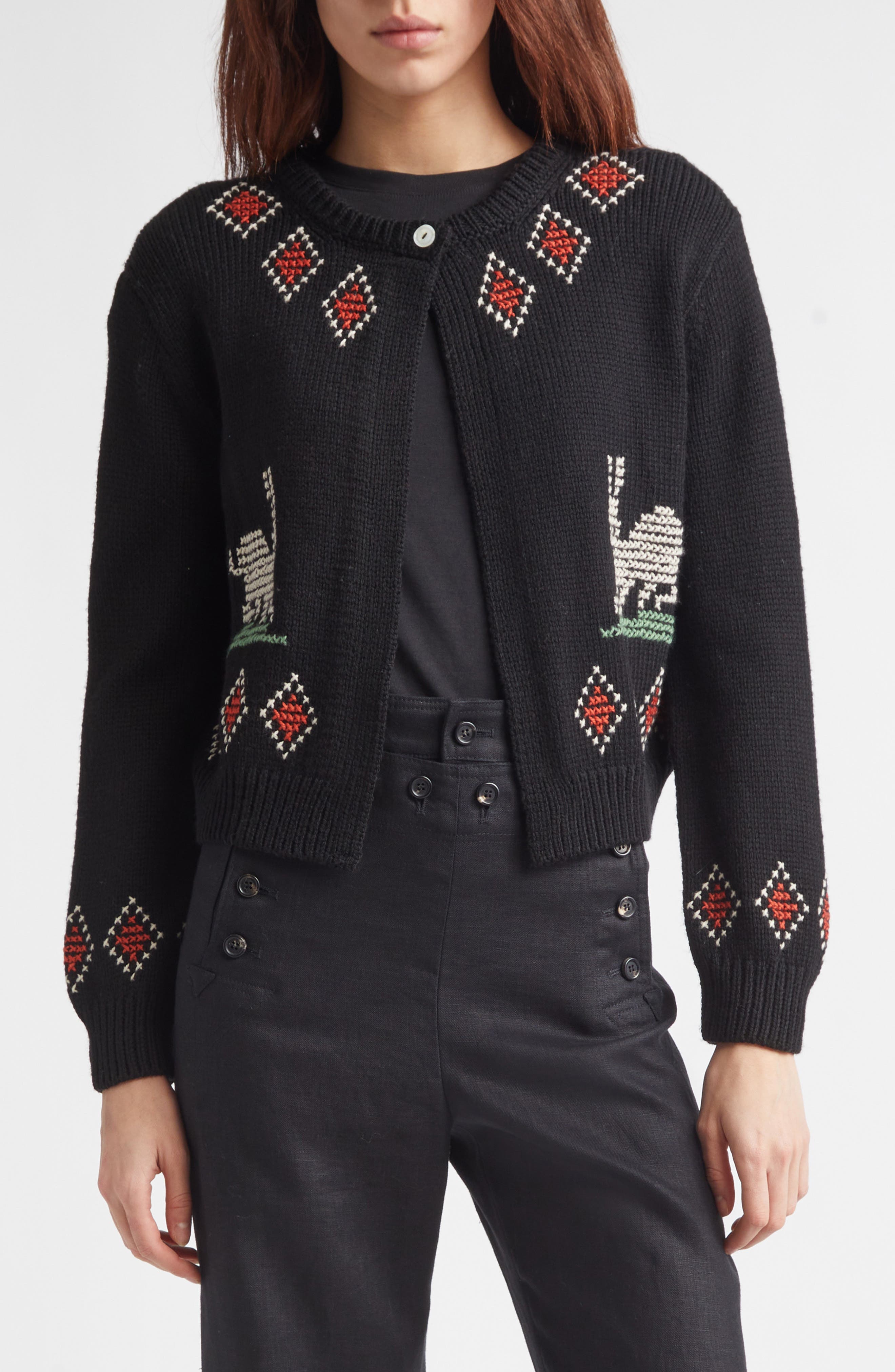 Bunny Cross Stitch Wool Cardigan