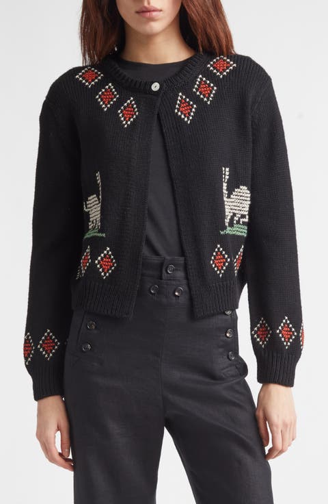 Bunny Cross Stitch Wool Cardigan