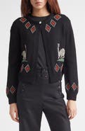 Bode Bunny Cross Stitch Wool Cardigan