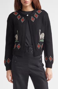 Bode Bunny Cross Stitch Wool Cardigan