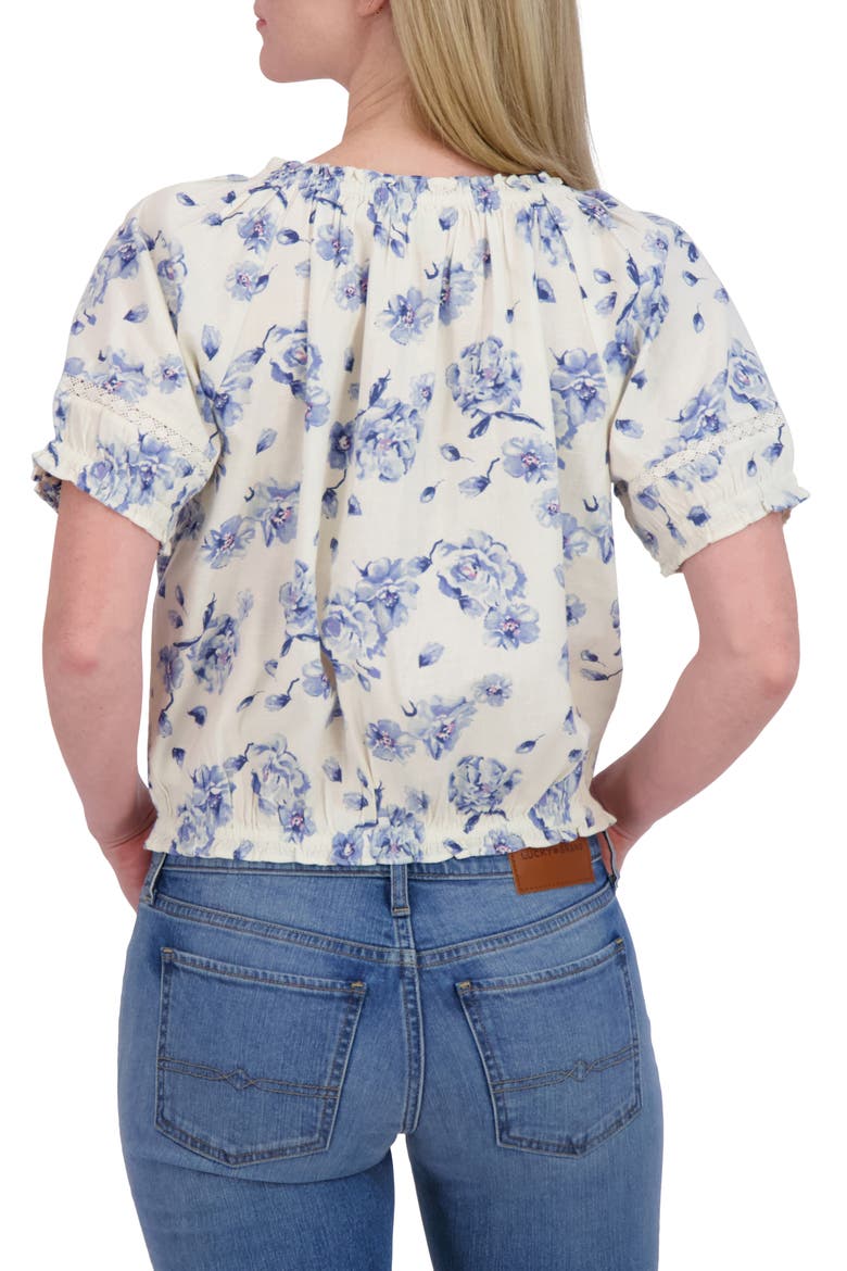 Floral Puff Sleeve Cotton Bubble Top, Alternate, color, BLUE FLORAL