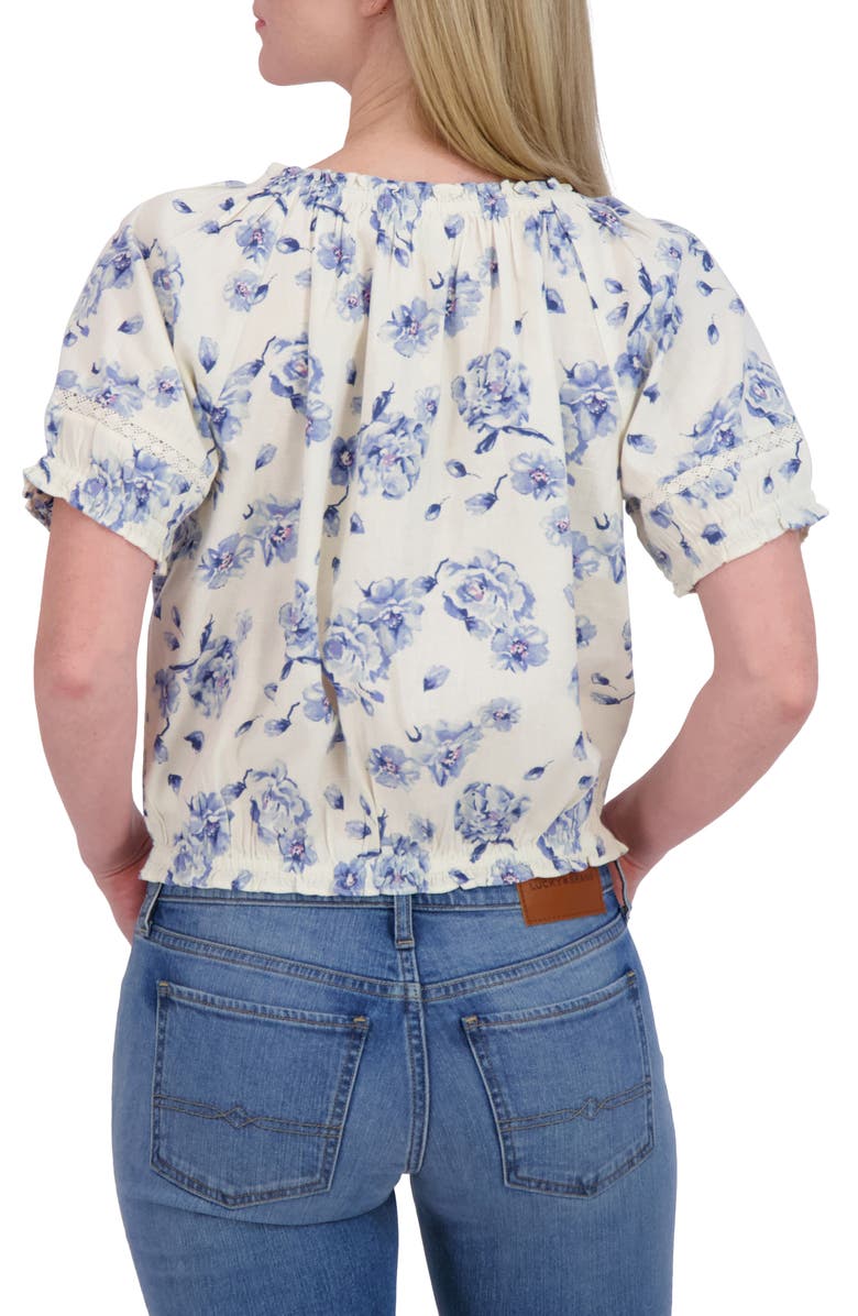 Lucky Brand Floral Puff Sleeve Cotton Bubble Top, Alternate, color, Blue Floral