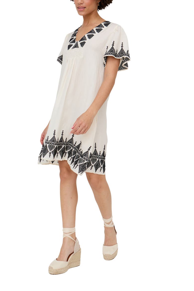 Liberty V-Neck Embroidered Mini Dress, Alternate, color, Cream