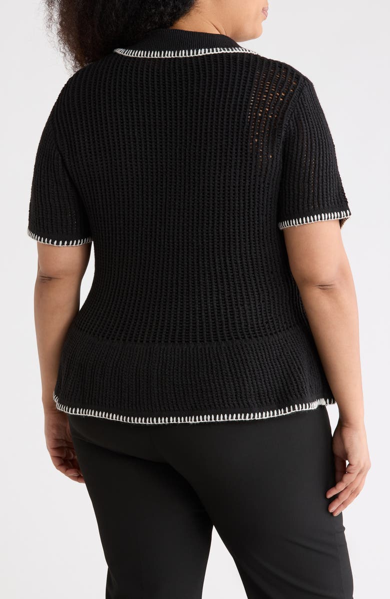 Adrianna Papell Open Stitch Polo, Alternate, color, Black/ Cream
