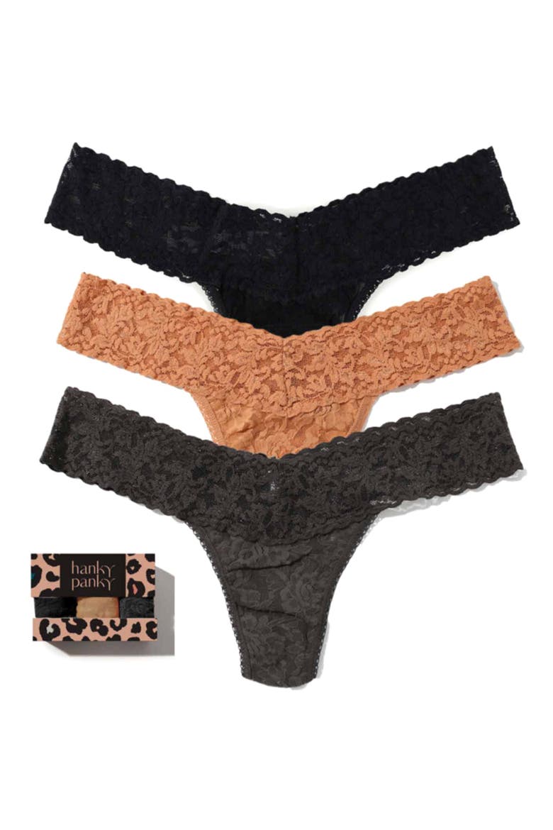 Assorted 3-Pack Low Rise Thongs, Main, color, SUNTAN/ BLACK/ GRANITE
