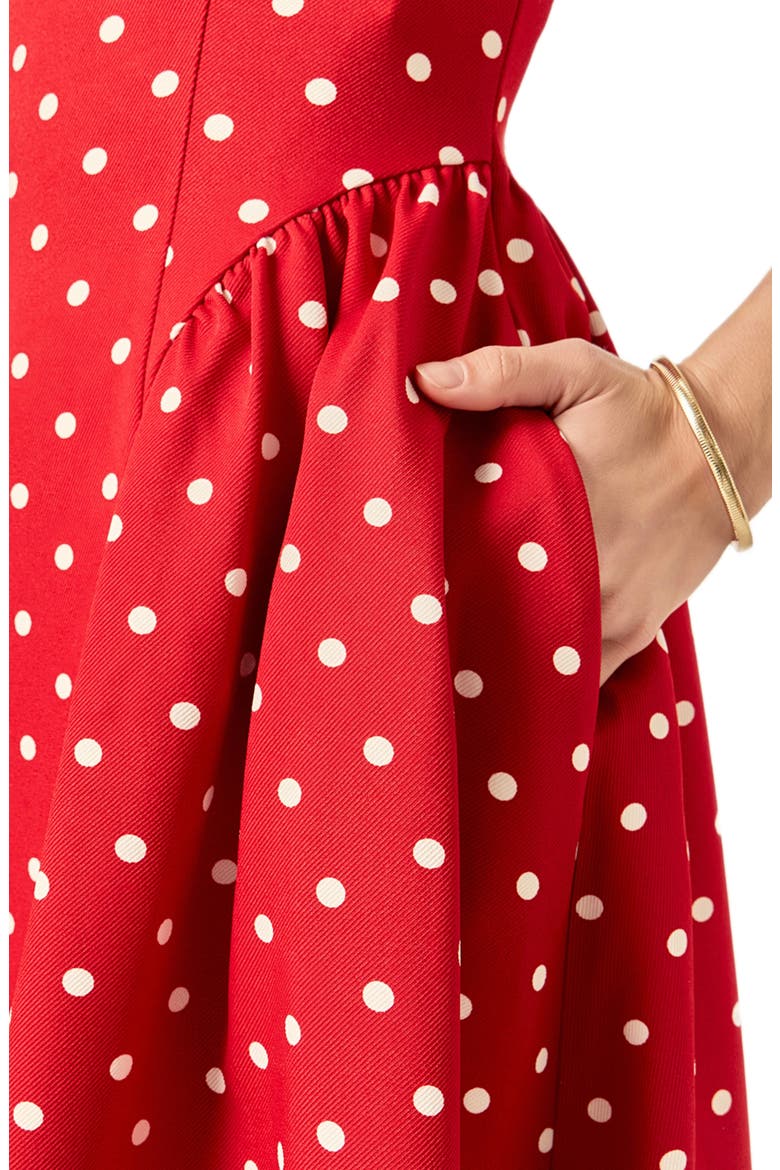 Dot Sleeveless Flare Midi Dress, Alternate, color, RED