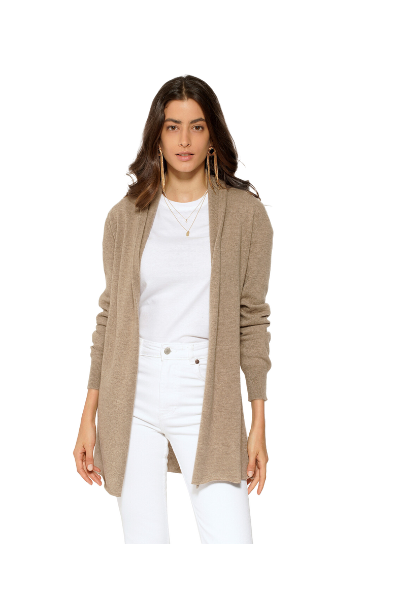 Long Open Front Pure Cashmere Cardigan, Alternate, color, Taupe