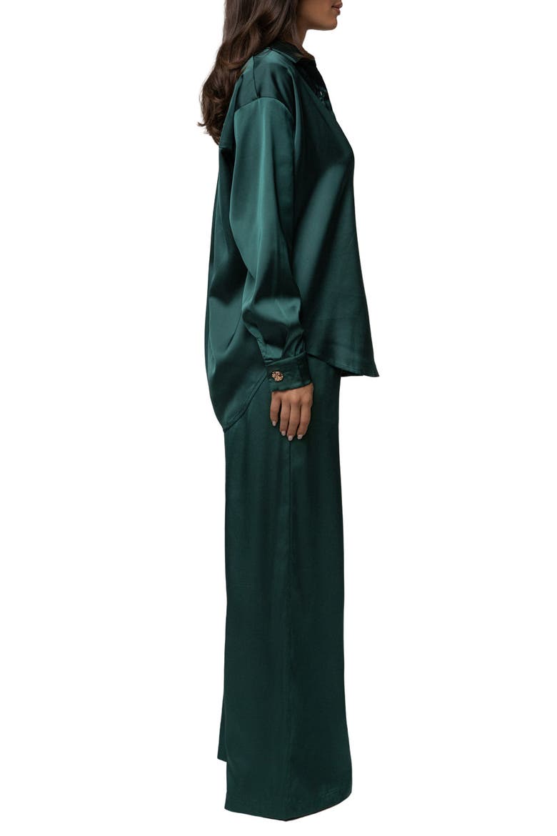 Island Ease Collared Satin Top, Alternate, color, Emerald