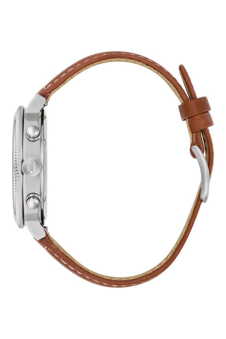 Military VWI Chronograph Leather Strap Watch, 42.5mm, Alternate, color, BROWN