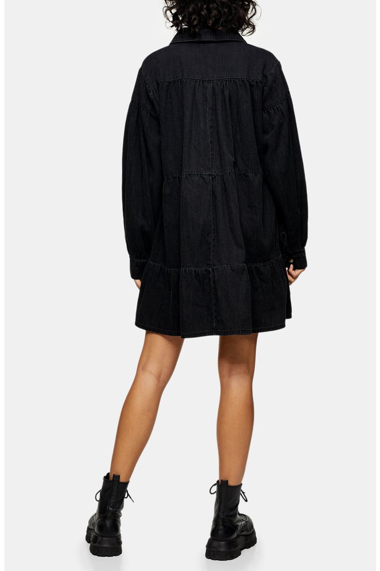 Tiered Denim Shirt Dress, Alternate, color, BLACK