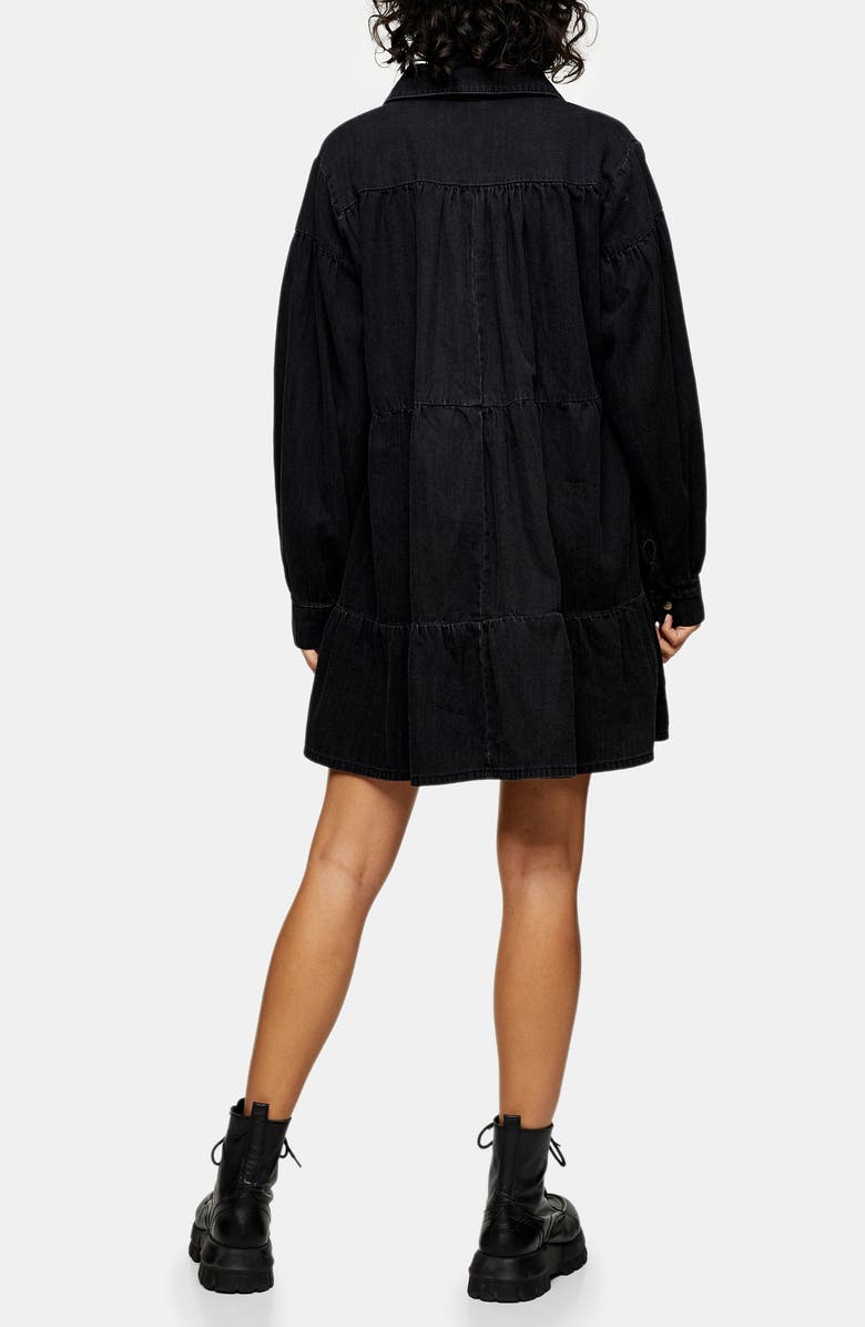 Topshop Tiered Denim Shirt Dress, Alternate, color,