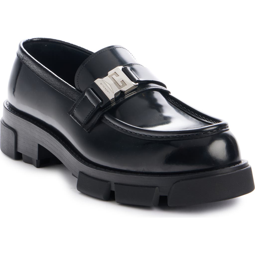 Givenchy Polished Black Bull Leather Loafers With Chunky Sole In Black