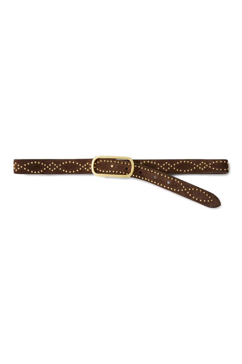 Studded Leather Belt, Main, color, ESPRESSO