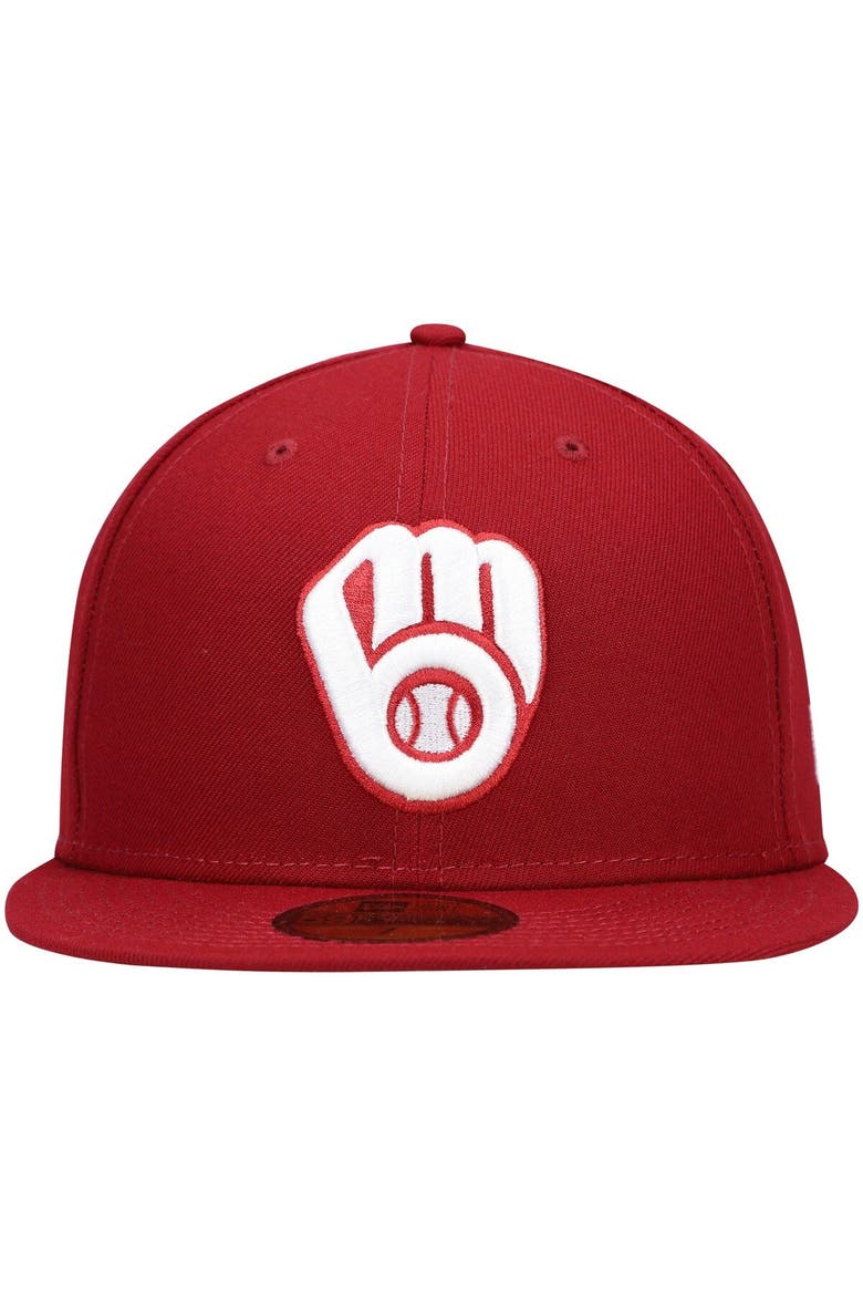 Men's New Era Cardinal Milwaukee Brewers White Logo 59FIFTY Fitted Hat, Alternate, color, Cardinal