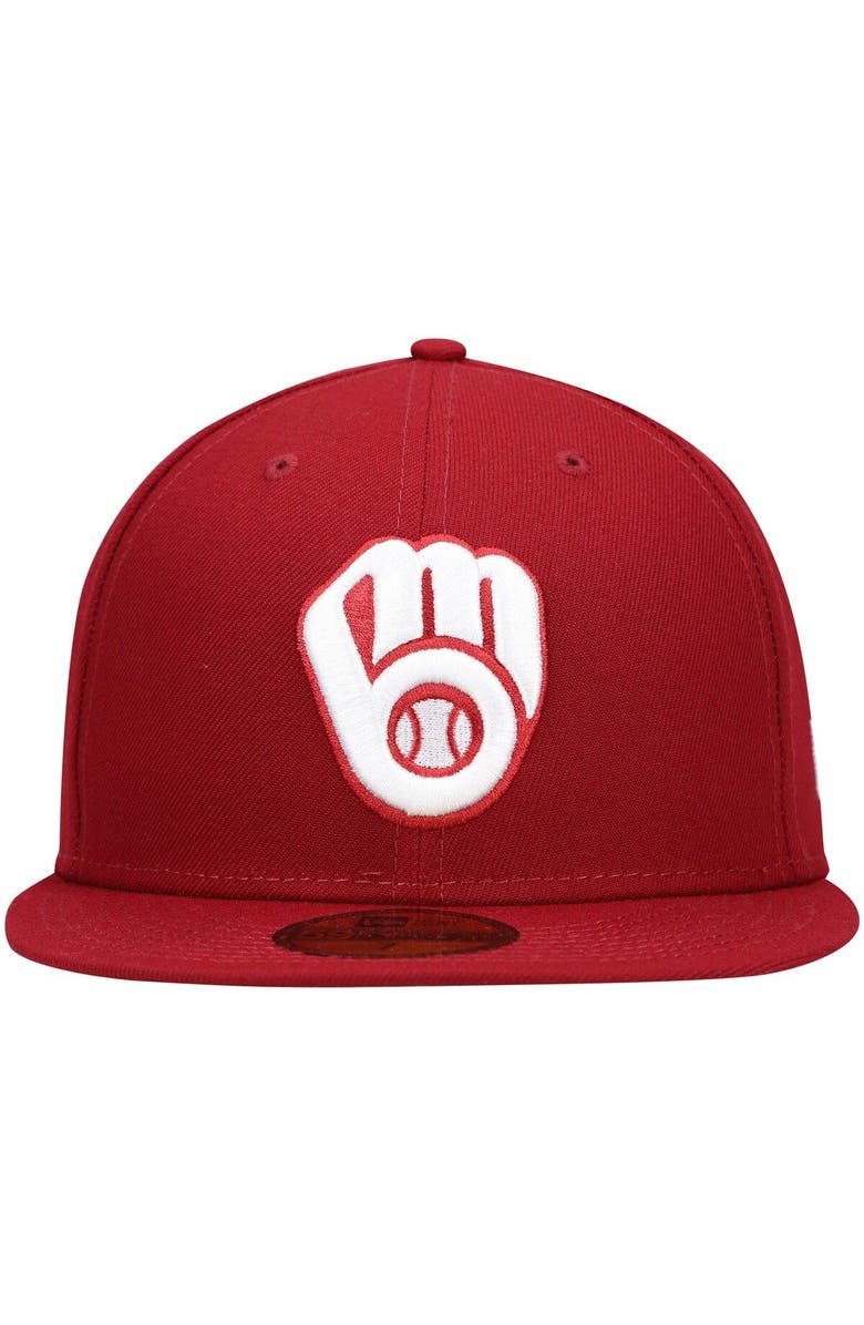 New Era Men's New Era Cardinal Milwaukee Brewers White Logo 59FIFTY Fitted Hat, Alternate, color, Cardinal