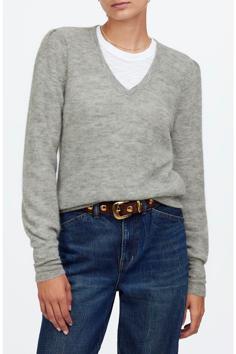 Deep V-Neck Alpaca Blend Sweater, Main, color, HEATHER ASH