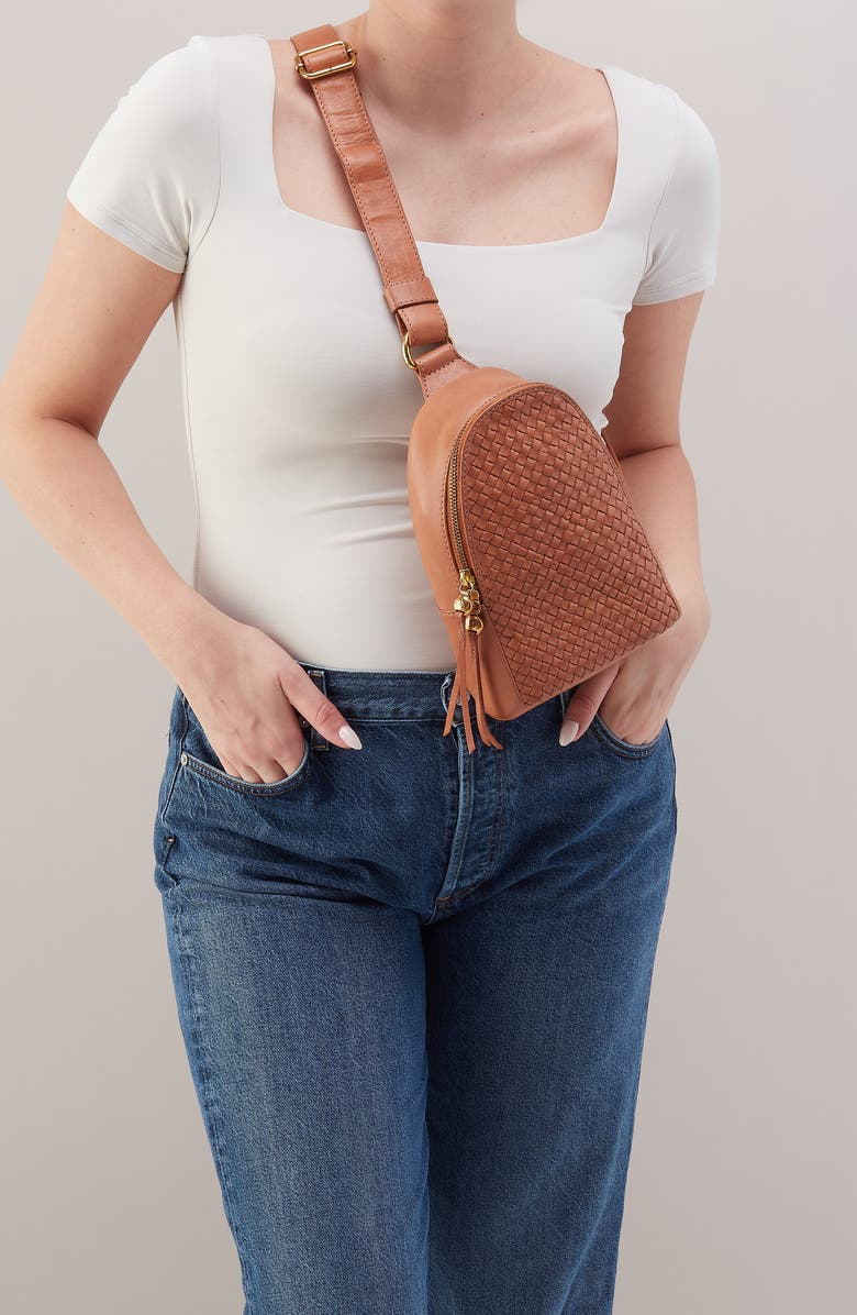 HOBO Fern Woven Leather Sling Bag, Alternate, color, Harvest Wheat