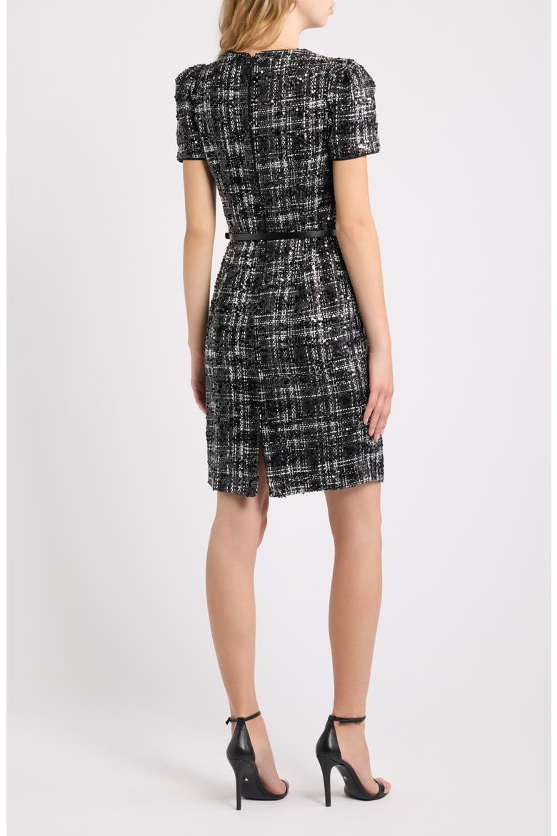Belted Puff Sleeve Midi Dress, Alternate, color, ANNE BLACK/ WHITE
