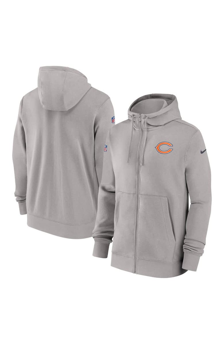 Nike Men's Nike Gray Chicago Bears 2023/24 Sideline Club Full-Zip Hoodie, Main, color,
