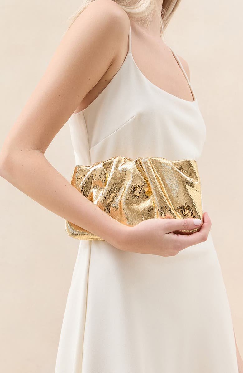 Loeffler Randall Serena Snakeskin Embossed Leather Clutch, Alternate, color, Light Gold