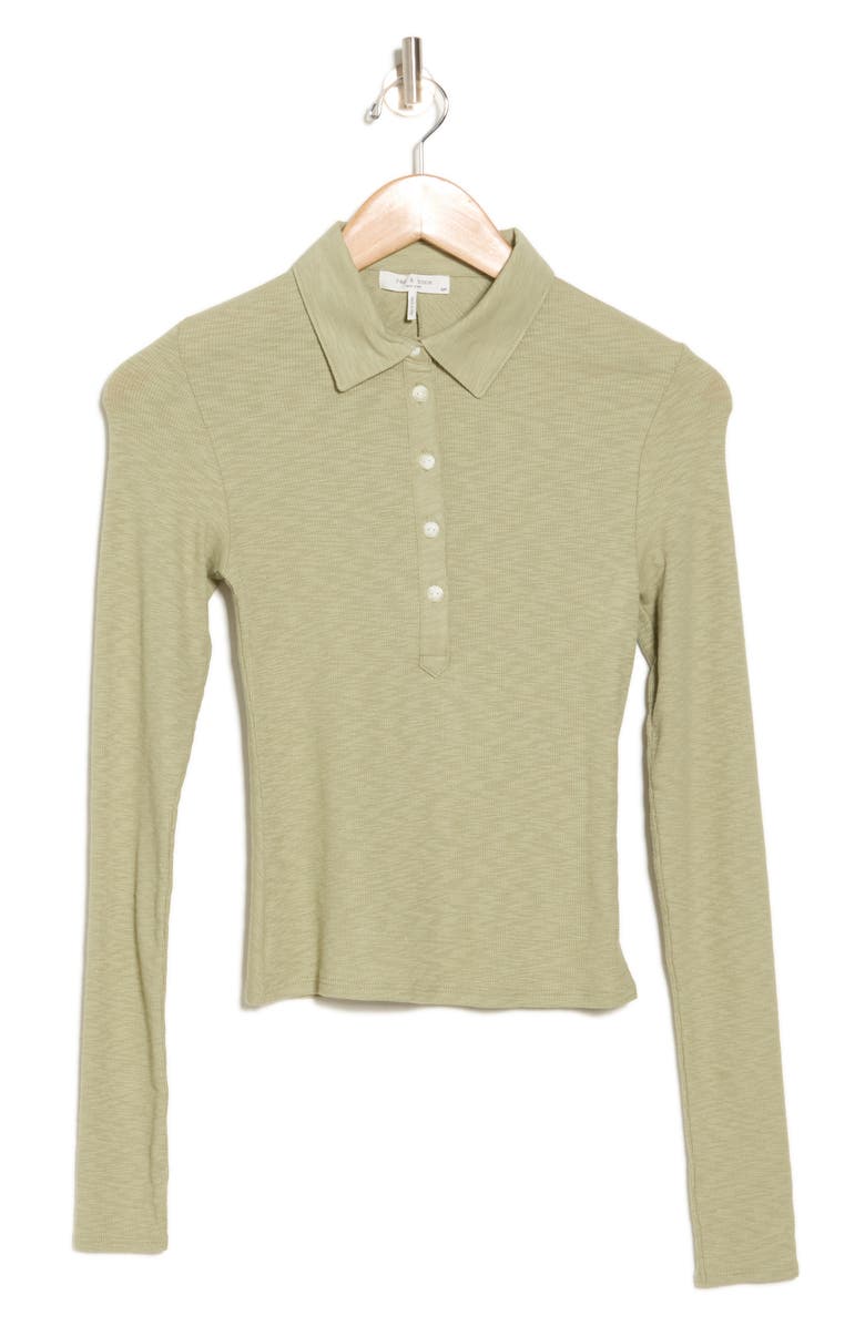 rag & bone Ribbed Long Sleeve Polo Shirt, Alternate, color,