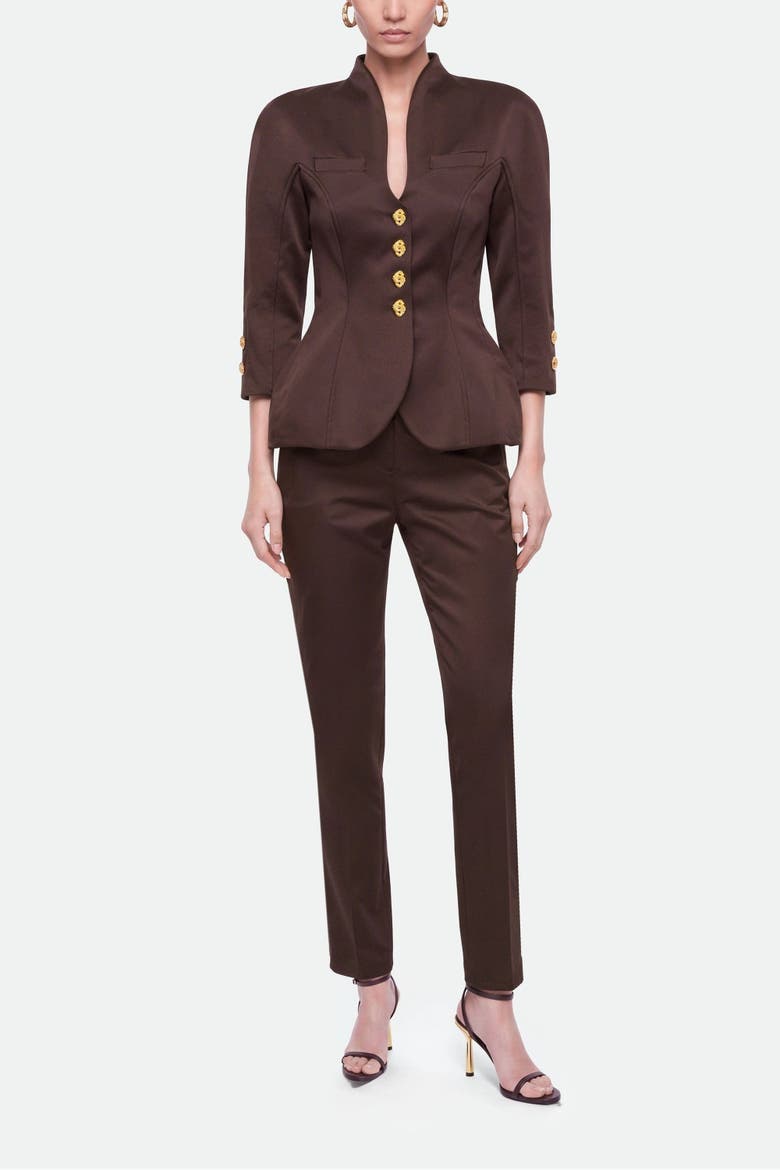 Boned Stand Collar Jacket, Alternate, color, Brown