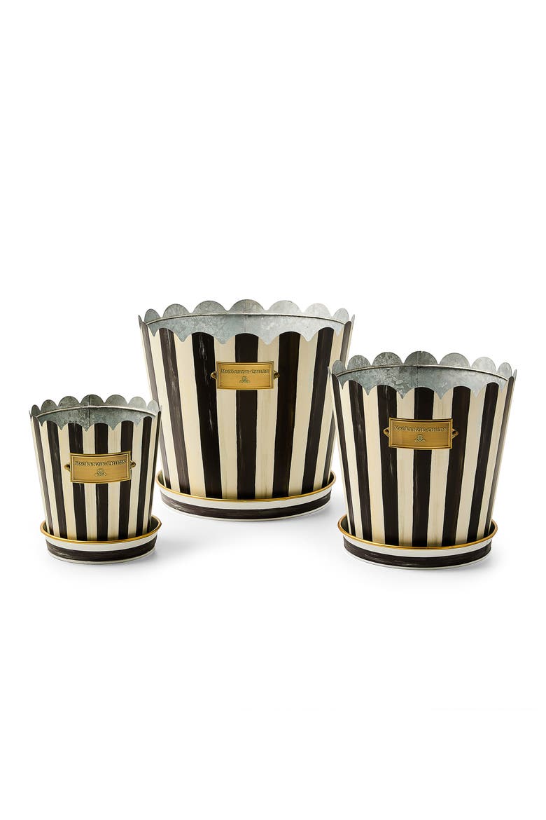 Courtly Stripe Stripe Set of 3 Pots & Saucers, Main, color, BLACK