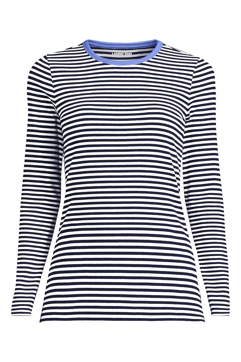 Petite Long Sleeve Micro Rib T-Shirt, Alternate, color, Deep Sea Navy/White Stripe