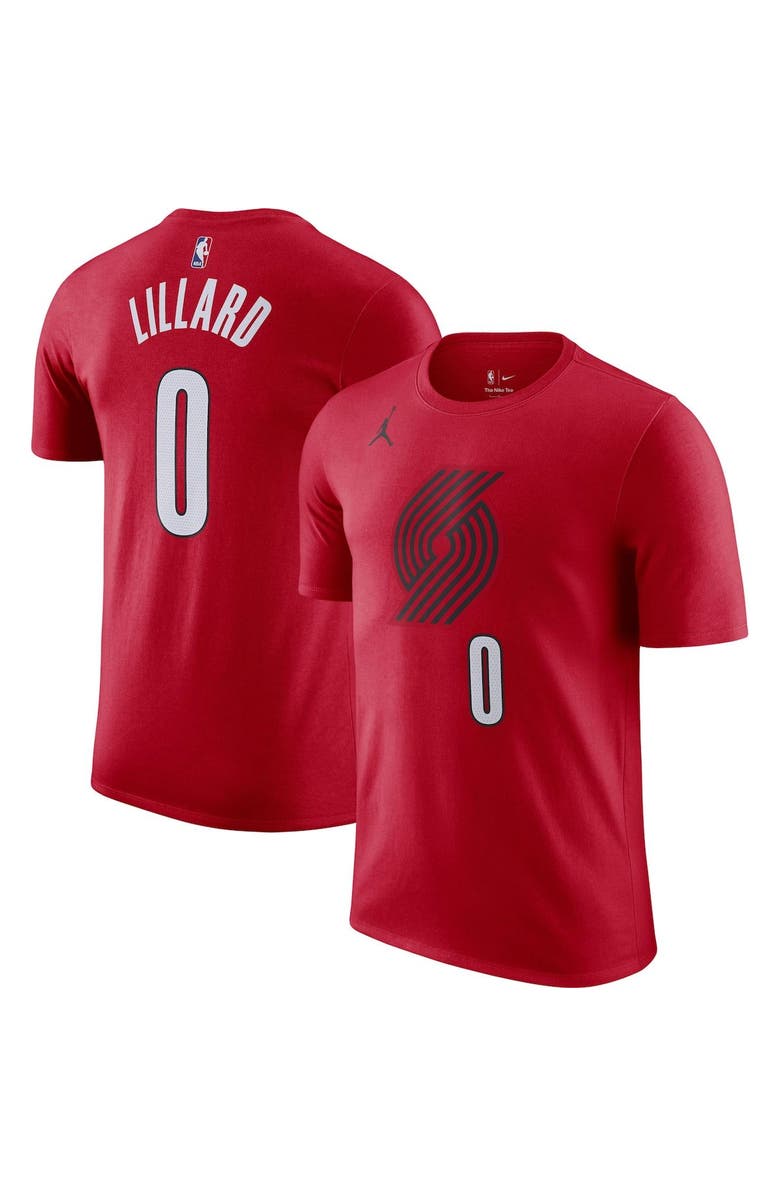 Jordan Brand Men's Jordan Brand Damian Lillard Red Portland Trail Blazers 2022/23 Statement Edition Name & Number T-Shirt, Main, color, 