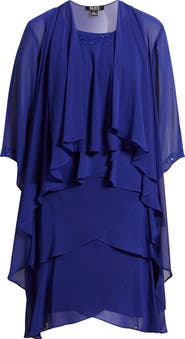 SL FASHIONS Embellished Tiered Dress & Jacket Set