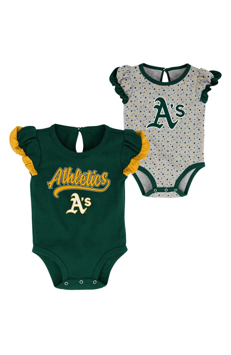 Outerstuff Girls Newborn Green/Heathered Gray Oakland Athletics Scream & Shout Two-Pack Bodysuit Set, Main, color, 