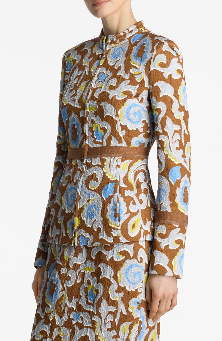 ST. JOHN Western Paisley Print Cotton Blend Matelassé Zip-Up Jacket, Alternate, color, Saddle Multi