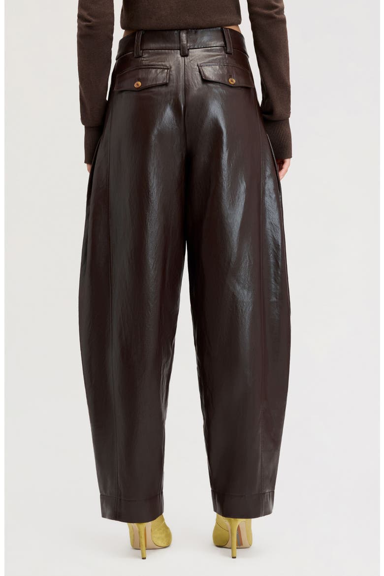 Faux Leather Barrel Leg Trousers, Alternate, color, DARK BROWN