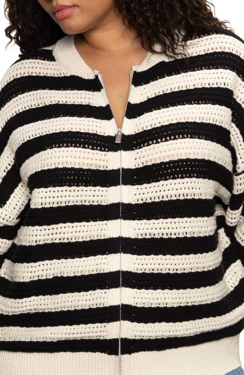 Sanctuary Stripe Open Stitch Cotton Bomber Cardigan, Alternate, color, 