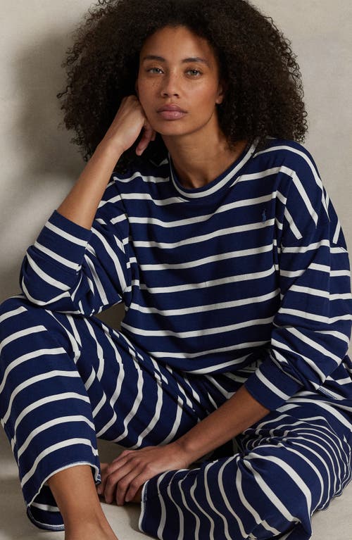 Shop Polo Ralph Lauren Sweatshirt & Wide Leg Pajamas In Sailing Stripe