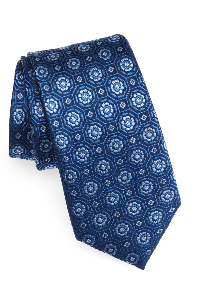 Duchamp Medallion Print Silk Tie, Main, color, Blue