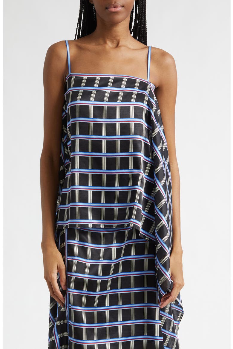 Check Slip Drape Silk & Cotton Top, Main, color, BLACK MULTI