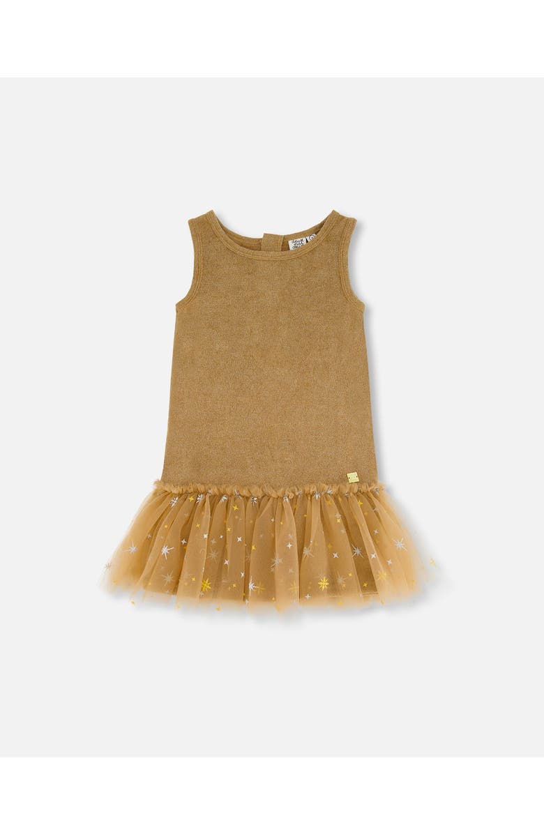 Deux par Deux Little Girl's Bi-Material Sleeveless Dress With Frill Golden Brown, Main, color,
