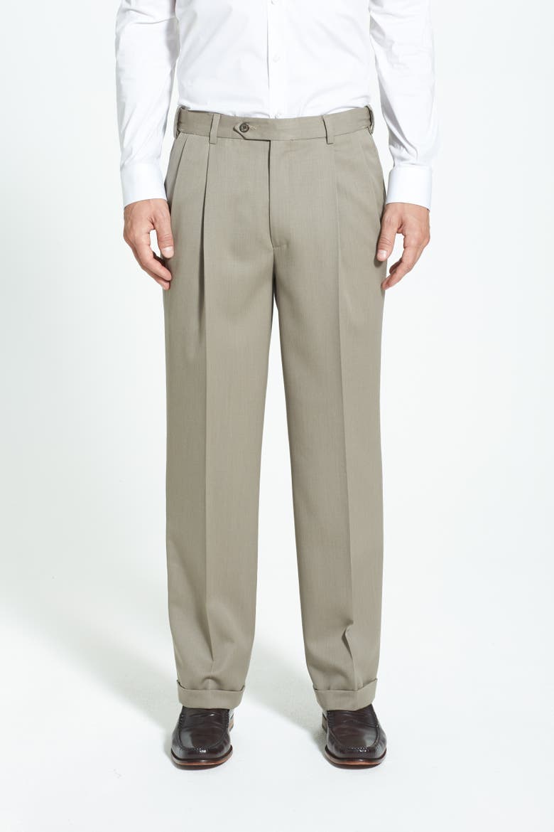 Self Sizer Waist Pleated Classic Fit Wool Gabardine Dress Pants, Alternate, color, TAN