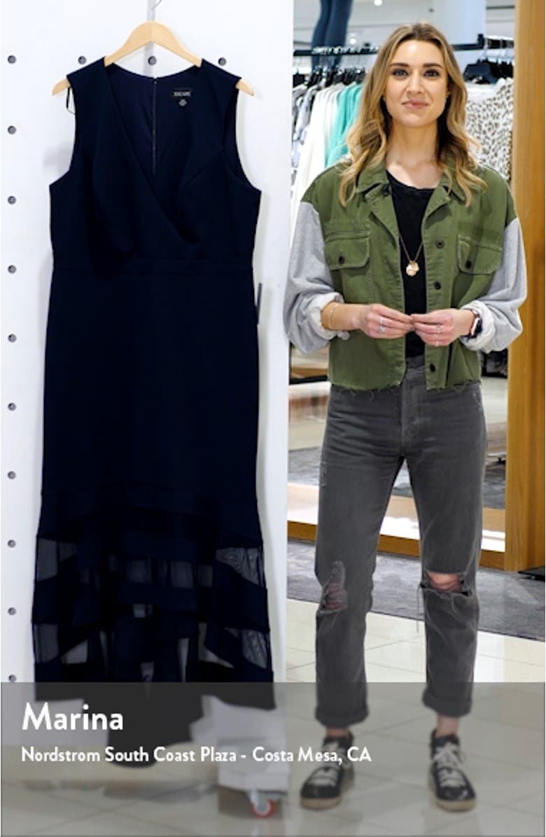 Xscape High/Low Flounce Midi Dress, sales video thumbnail