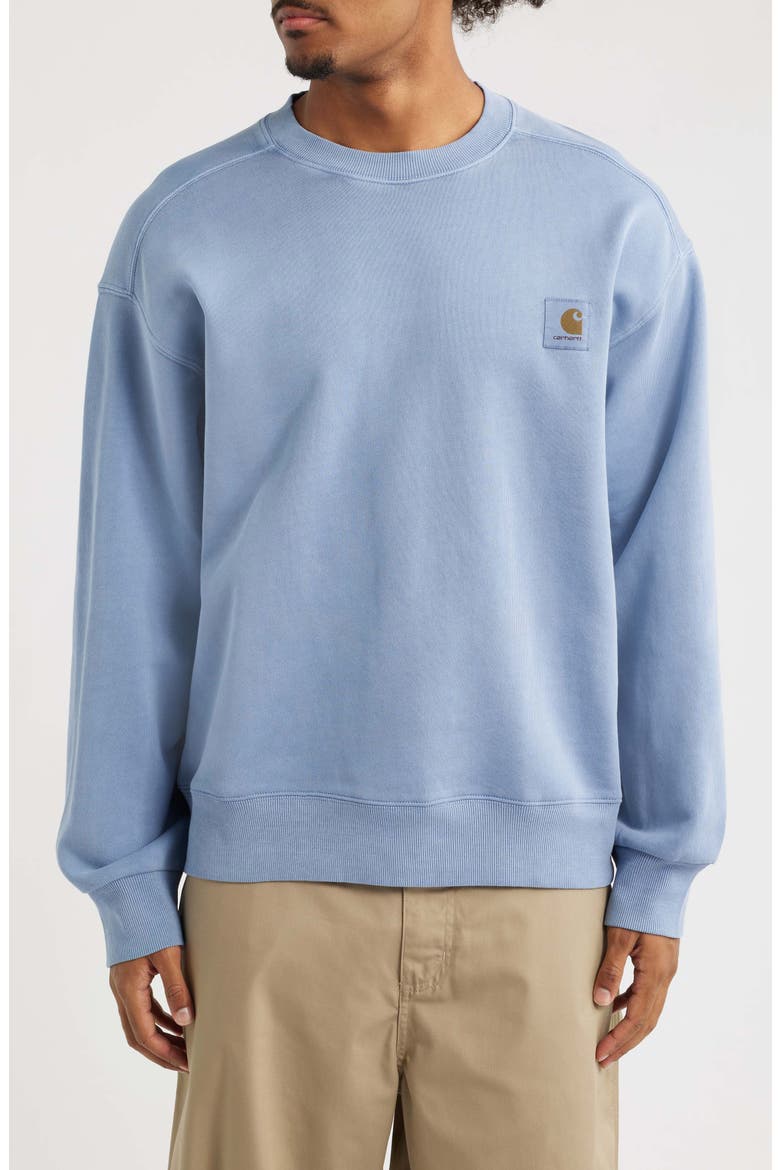 Nelson Logo Patch Sweatshirt, Main, color, GENTLE BLUE (GARMENT DYED)