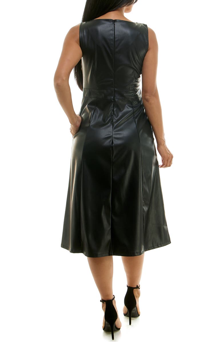 Nina Leonard Scoop Neck A-Line Faux Leather Dress, Alternate, color, Black