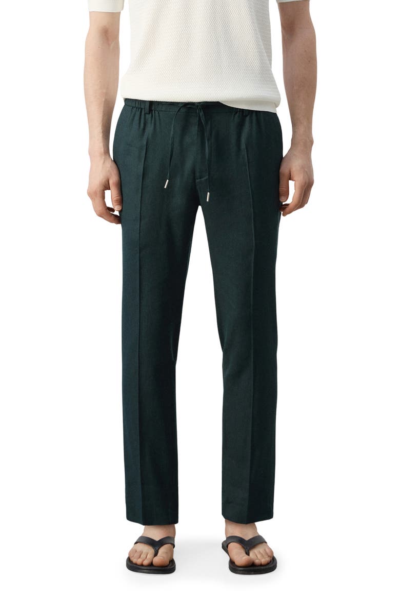 Slim Fit Drawstring Linen Blend Pants, Main, color, DARK GREEN