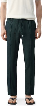 MANGO Slim Fit Drawstring Linen Blend Pants