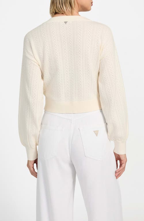 Guess Lyla Pointelle Crop Cardigan In Neutral