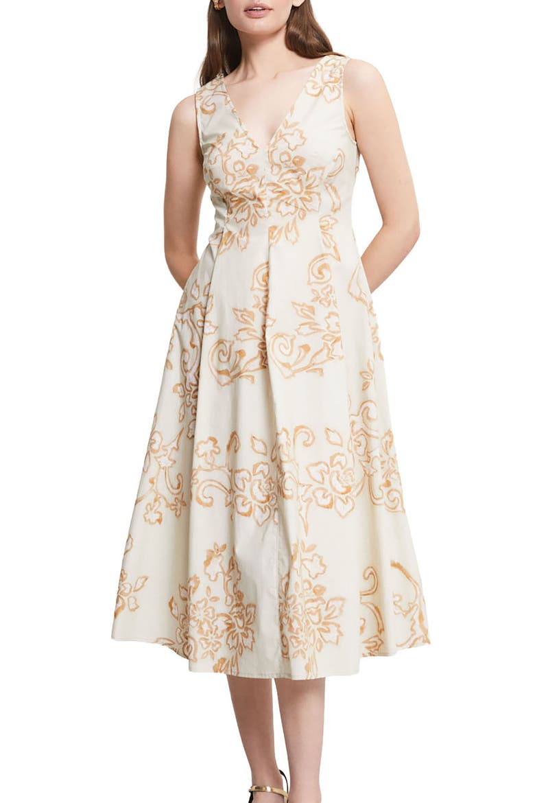 Printed Poplin Midi Dress, Main, color, Ecru