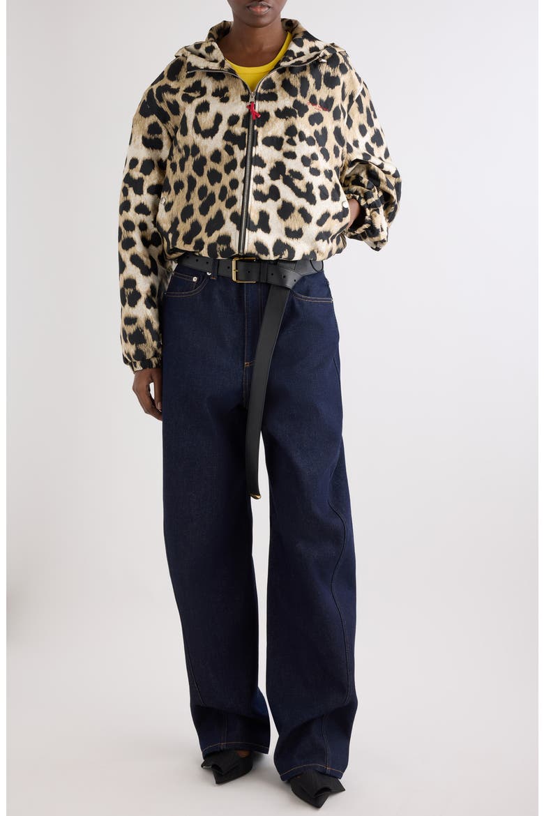 Water Repellent Leopard Jacquard Hooded Windbreaker, Main, color, BEIGE