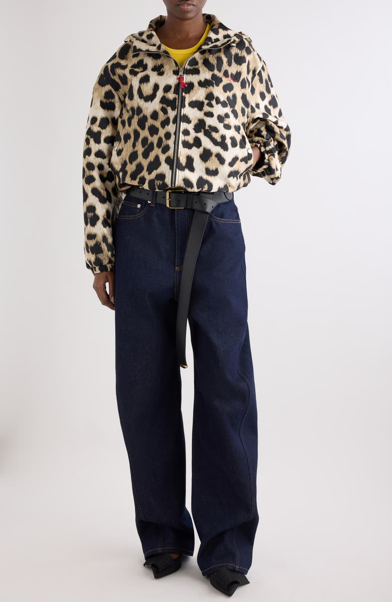 Givenchy Water Repellent Leopard Jacquard Hooded Windbreaker, Main, color, Beige