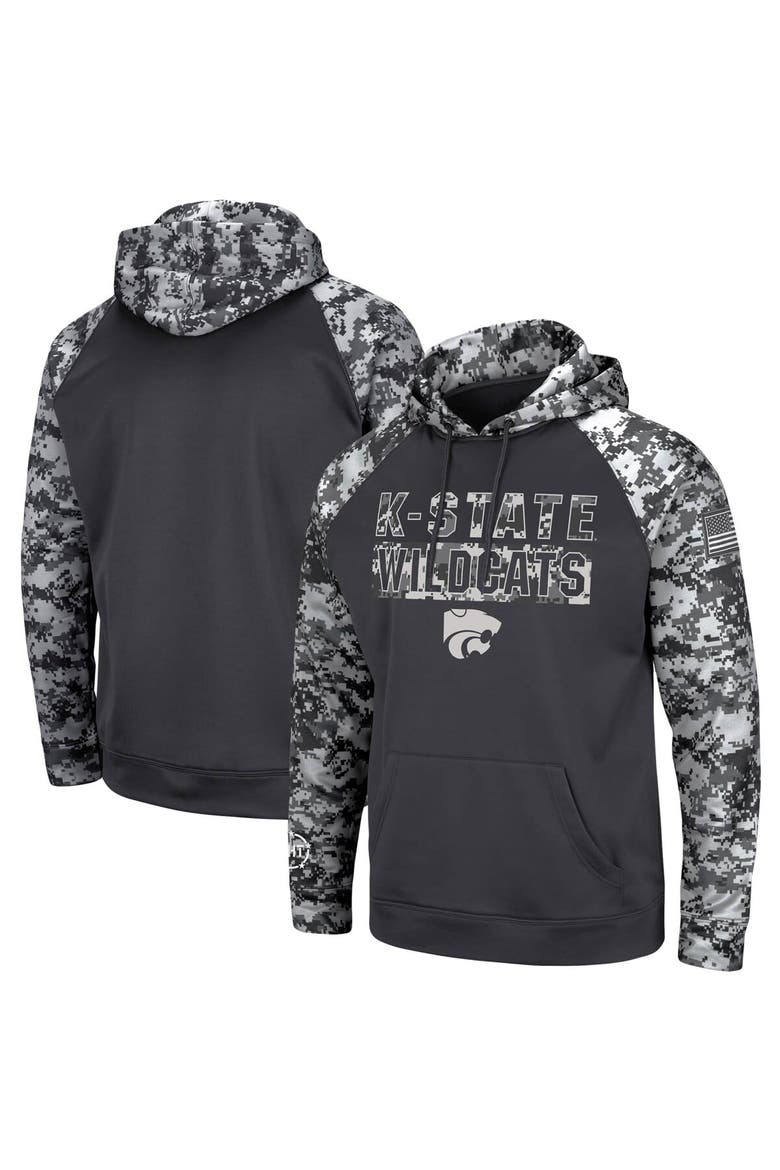 Men's Colosseum Charcoal Kansas State Wildcats OHT Military Appreciation Digital Camo Pullover Hoodie, Main, color, Charcoal